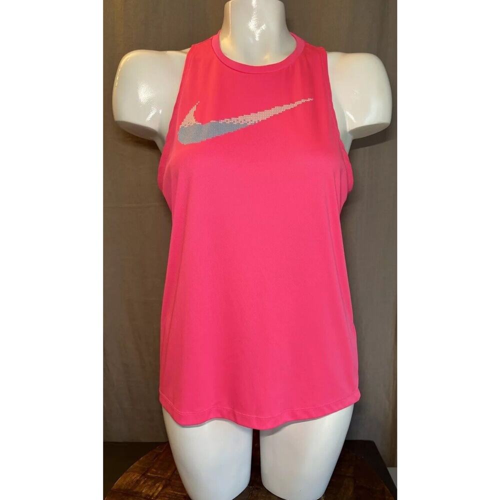 Nike Women's Running Top Hot Pink Dri Fit Tank Top Split Back Size Medium